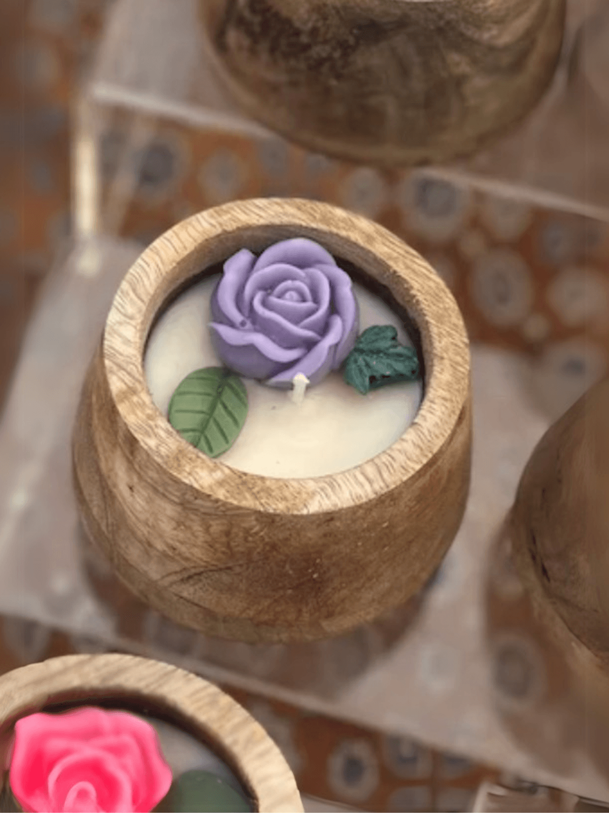 Hand-poured Soy Candles in Natural Wood - Set of 2 Purple - Vanilla tonka