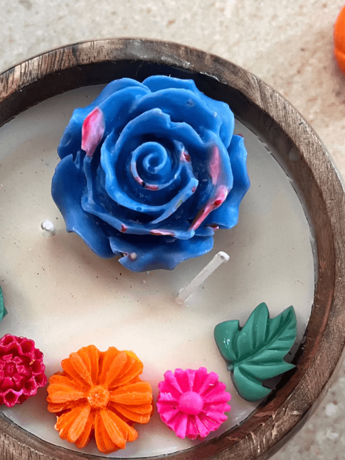 Multi - Vanilla Lavender Dream Artisanal Soy Candles in Wooden Bowl