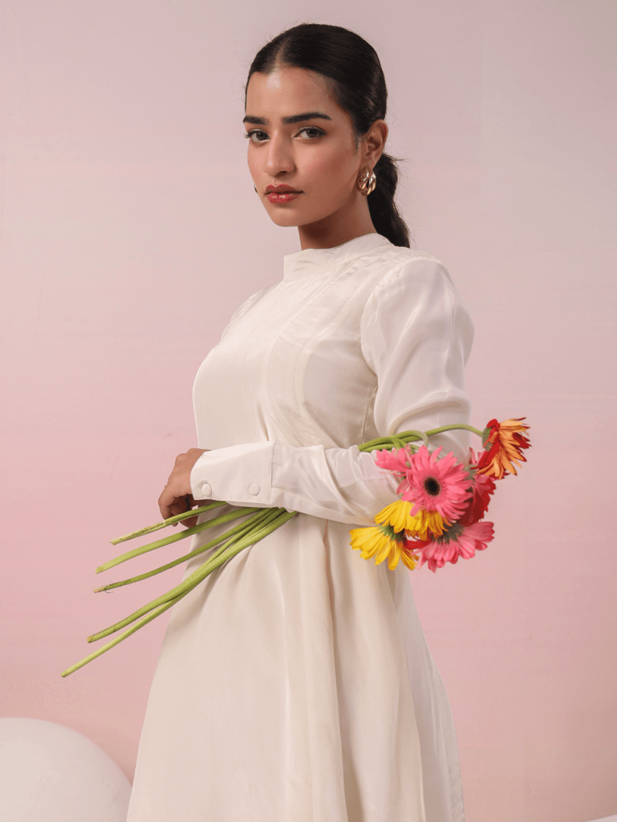 IVORY TURTLE NECK SHORT DRESS