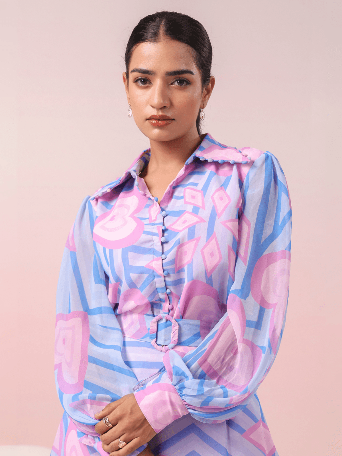 MULTICOLOR PRINTED SHIRT AND SKIRT SET