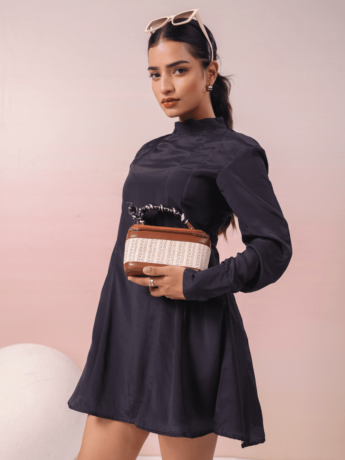 BLACK TURTLE NECK SHORT DRESS