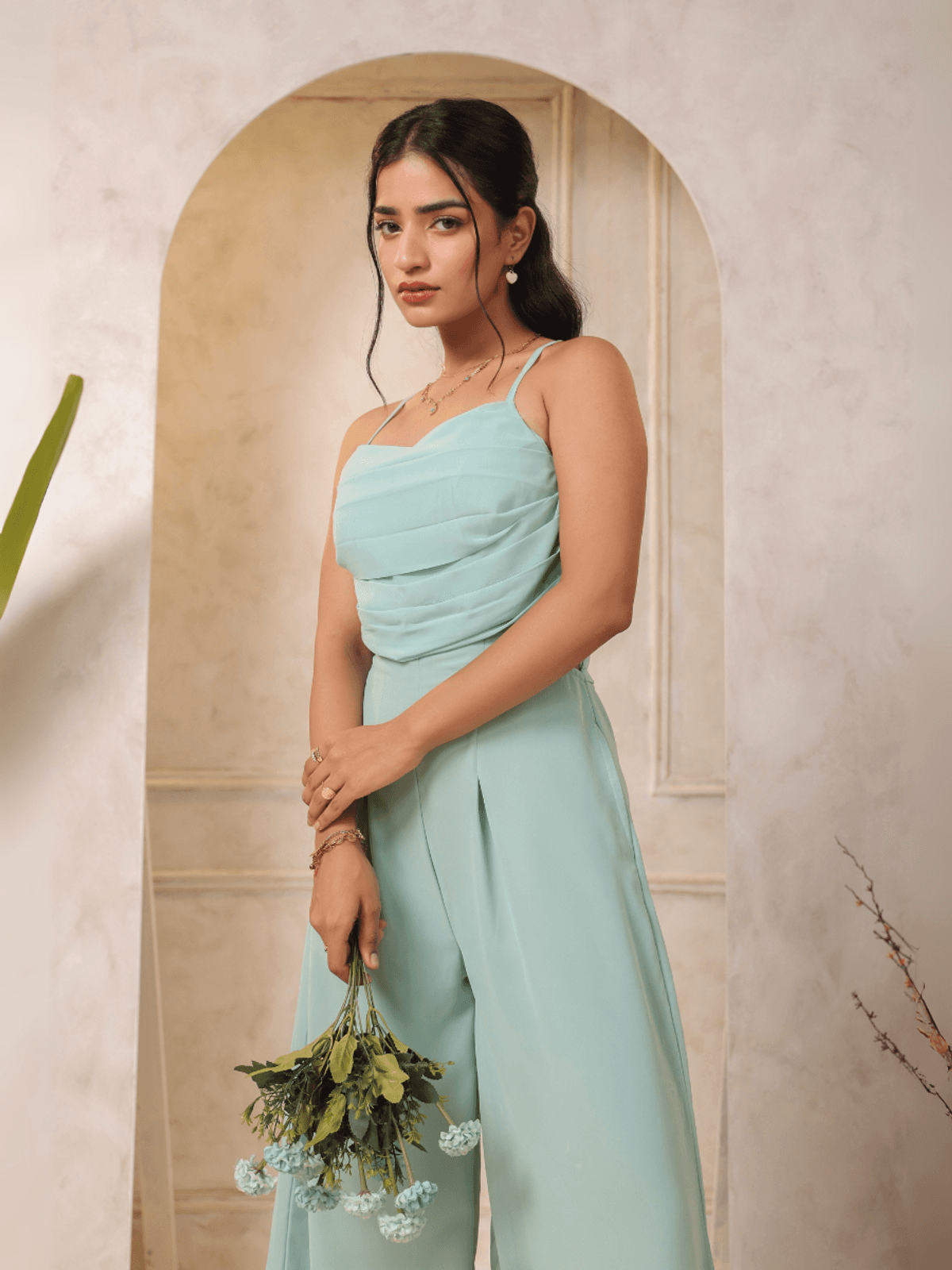 MINT GREEN PLEATED JUMPSUIT