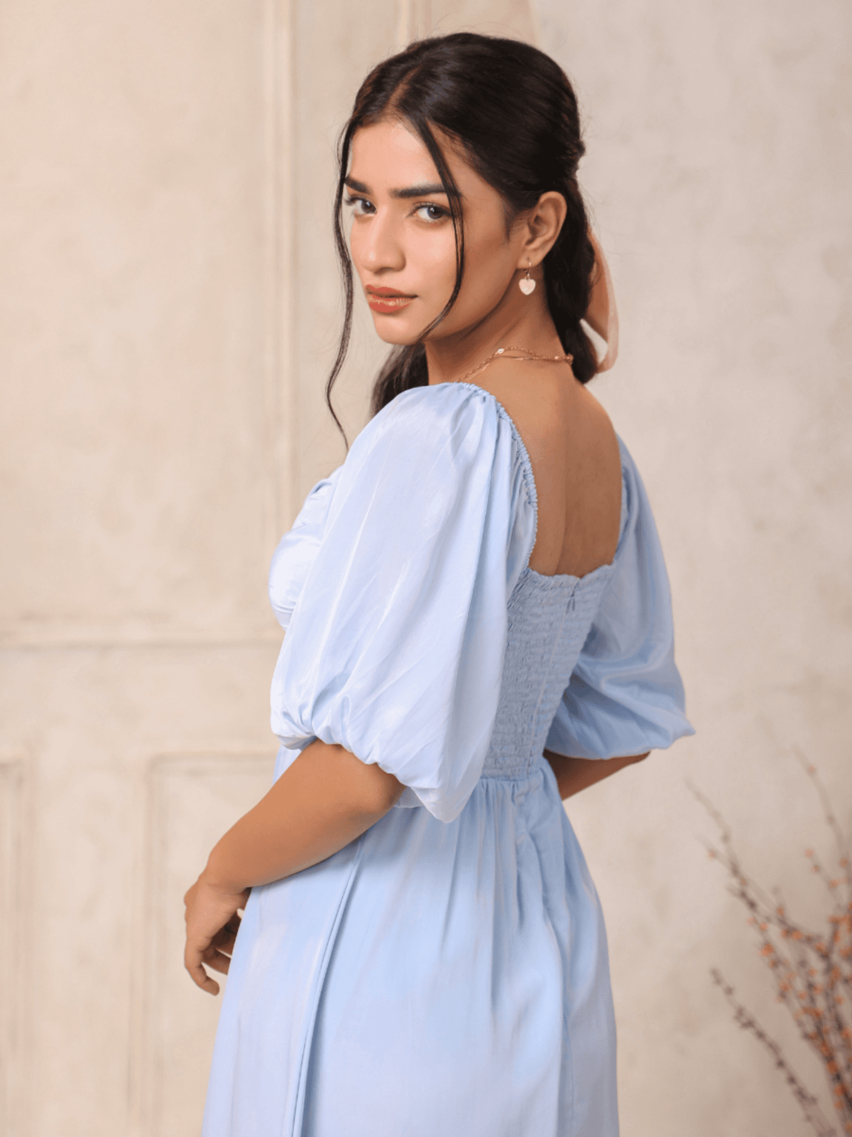 POWDER BLUE WAIST CUT SHORT DRESS