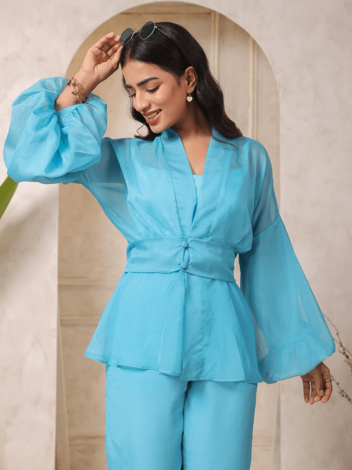 SKY BLUE PUFF SLEEVES CO-ORD SET