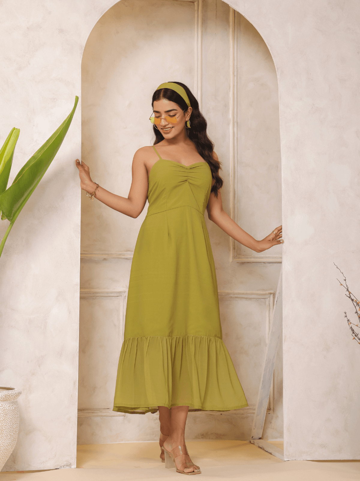 PEAR GREEN A-LINE MAXI DRESS