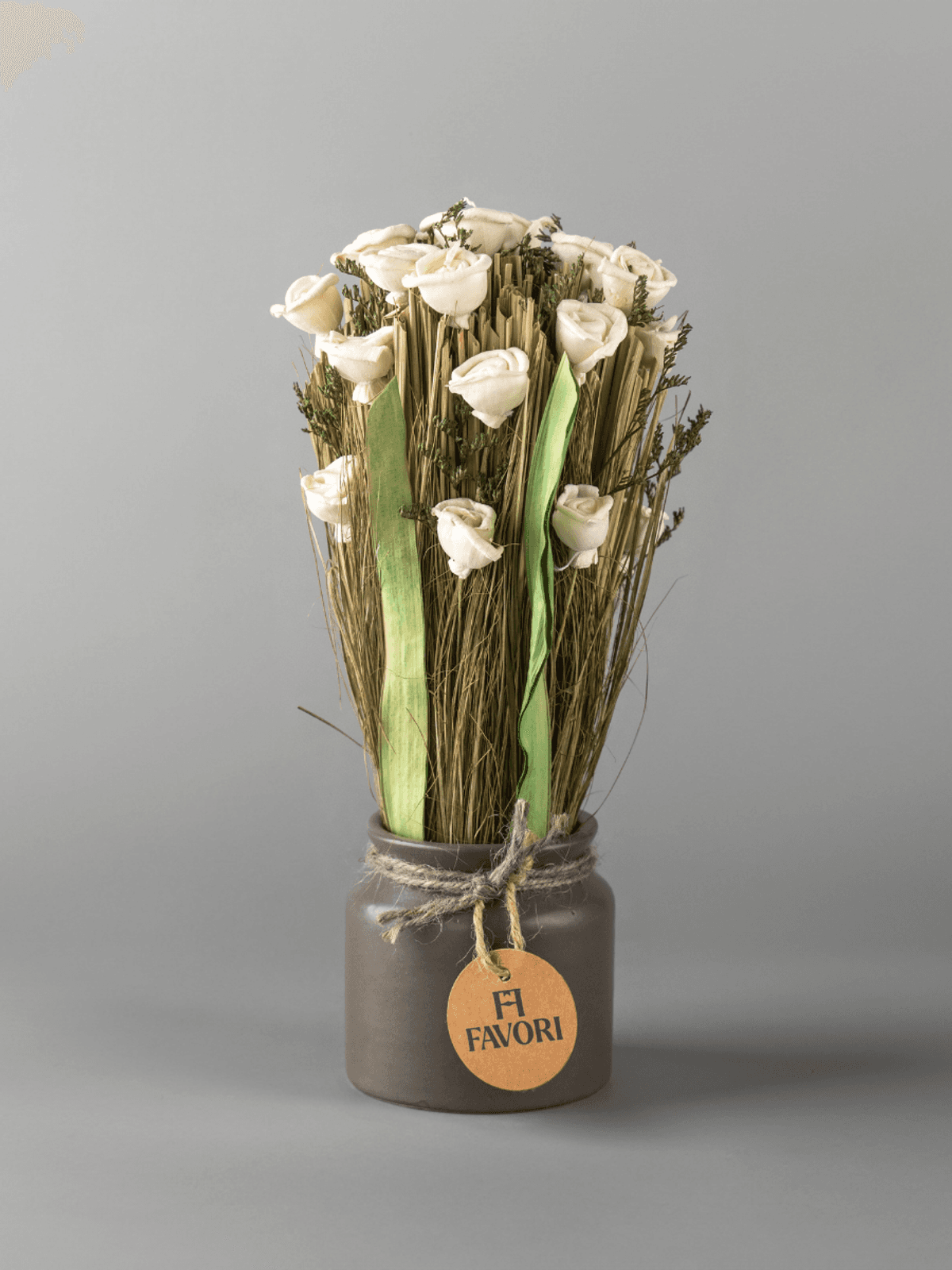 Serene Blooms - Dry White Rose Floral Arrangement in Ceramic pot