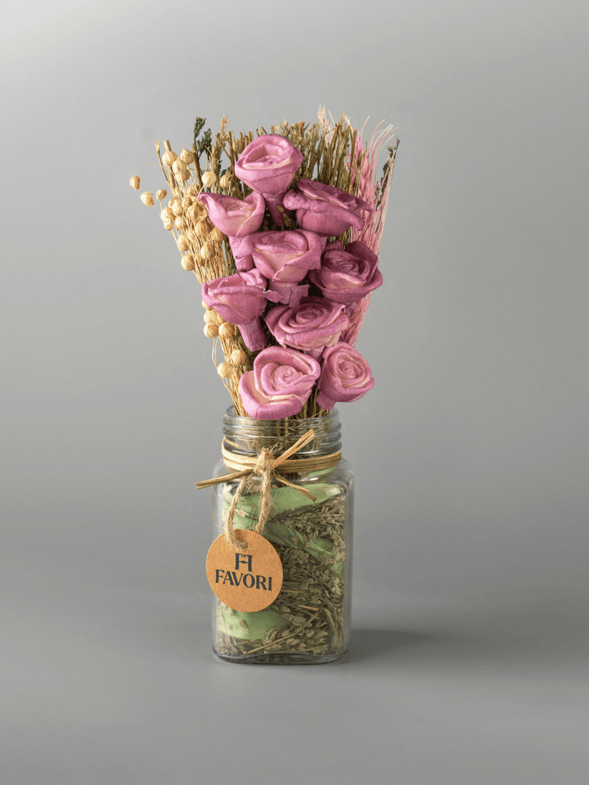 Rosy Reverie - Dry Mix Floral Arrangement in Glass Vase