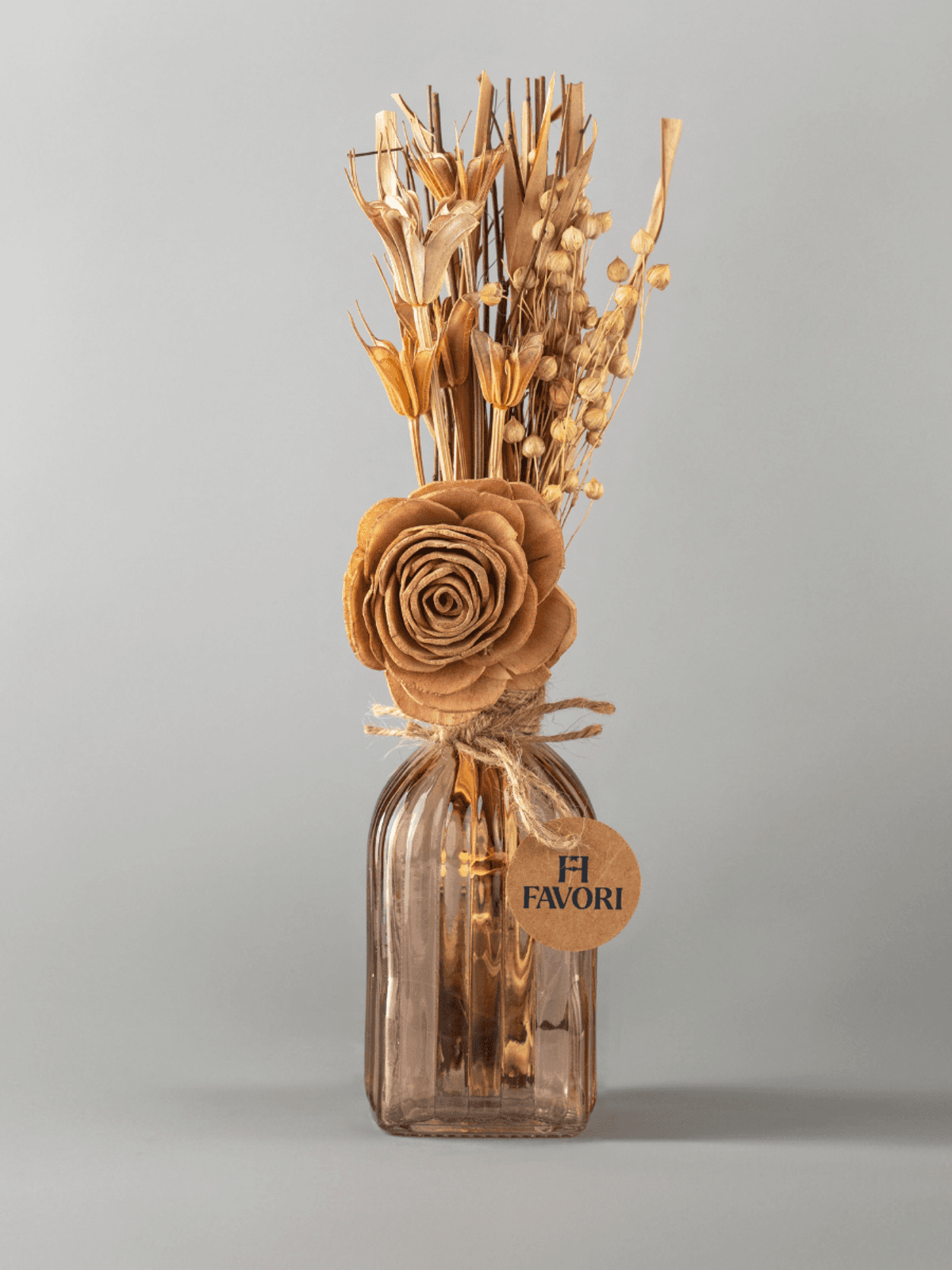 Autumn Ember - Dry Mix Floral Arrangement in Fluted Glass Vase