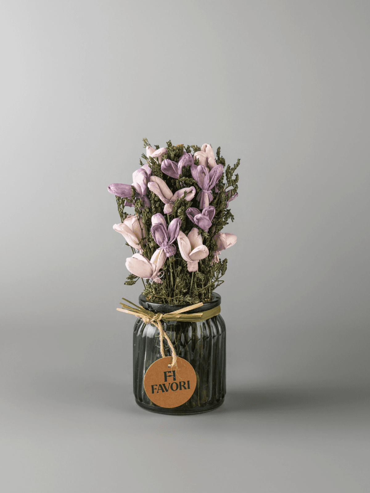 Lavender Sprig - Dry Mix Floral Arrangement in Fluted Glass Vase