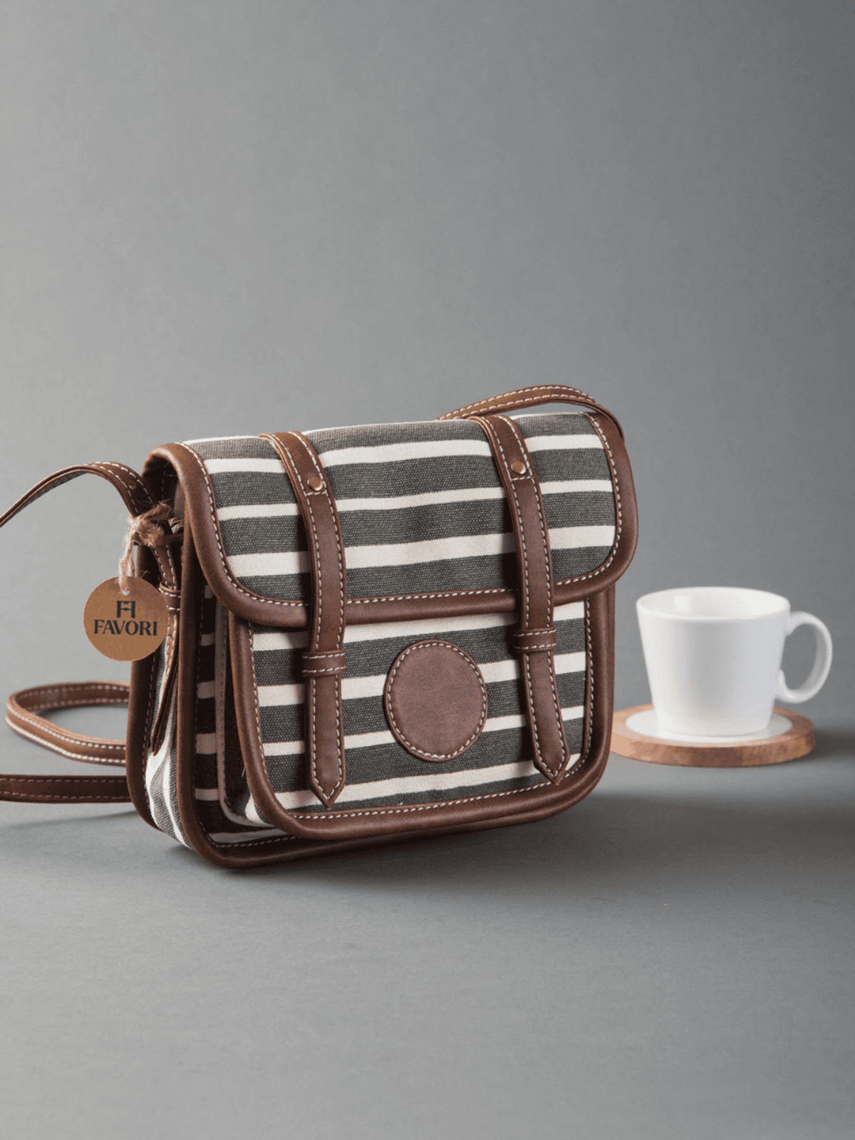 Retro Stripe Cotton Canvas Cross body Bag