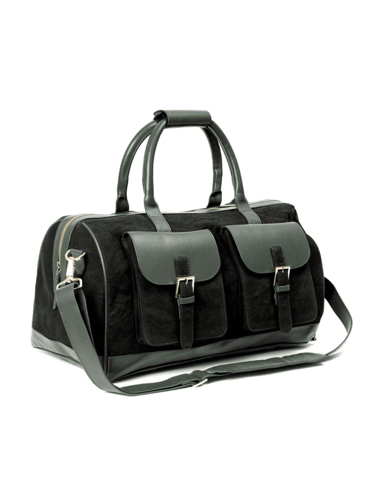 Ajax Vegan Leather Duffle Bag - Black & Green