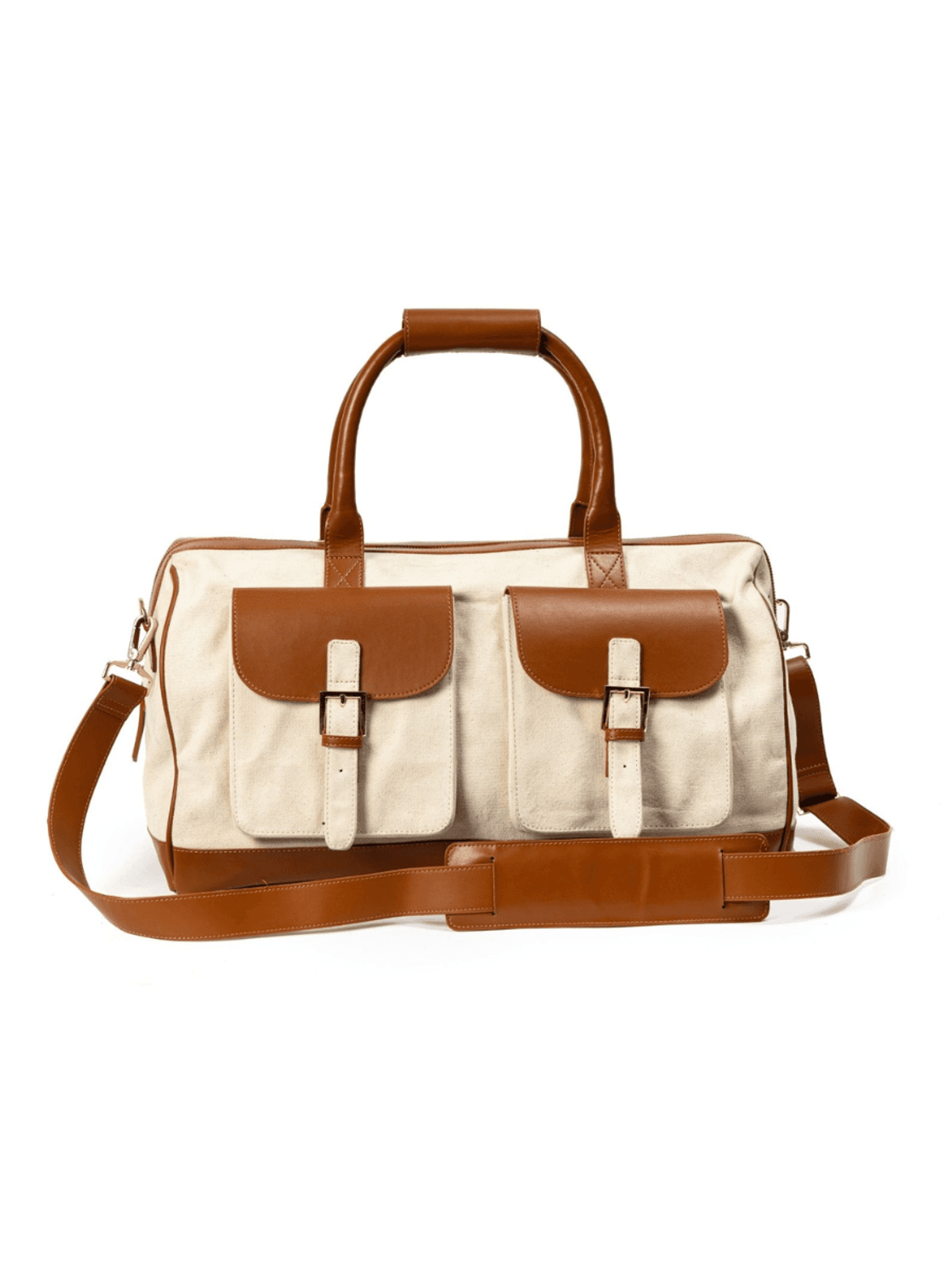 Ajax Vegan Leather Duffle Bag - Beige & Gingerbread