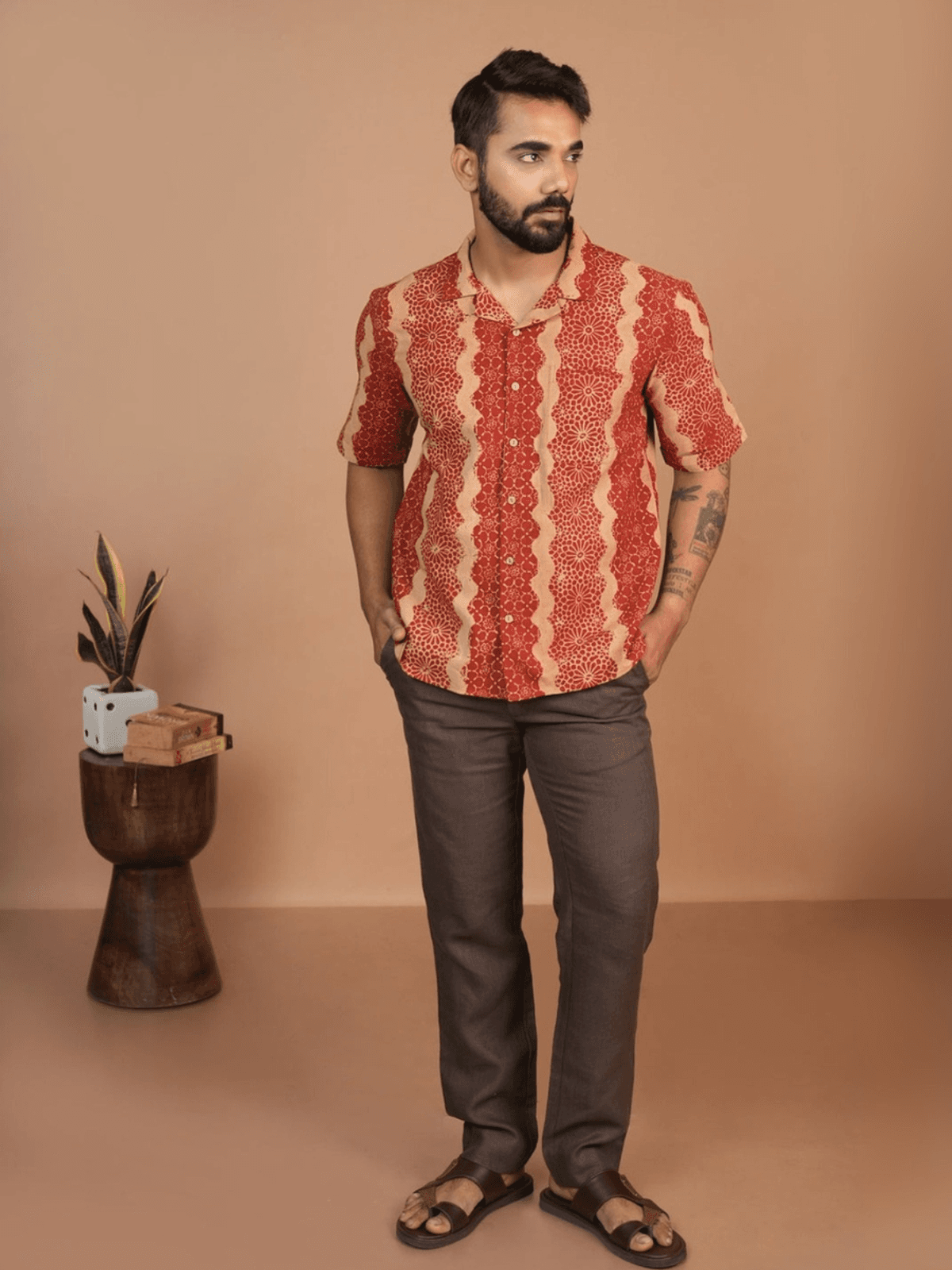 Inkriti Block Printed Red Waves Holiday Formal