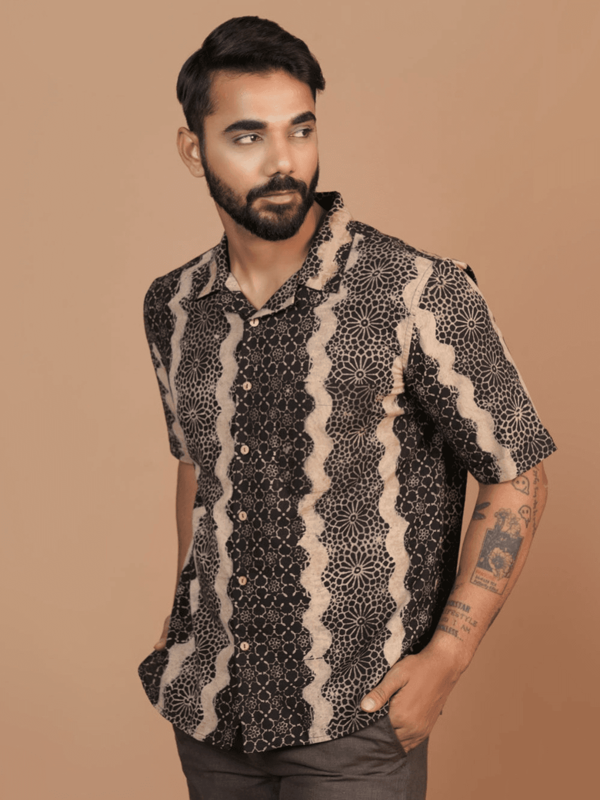 Inkriti Block Printed Black Waves Holiday Formal
