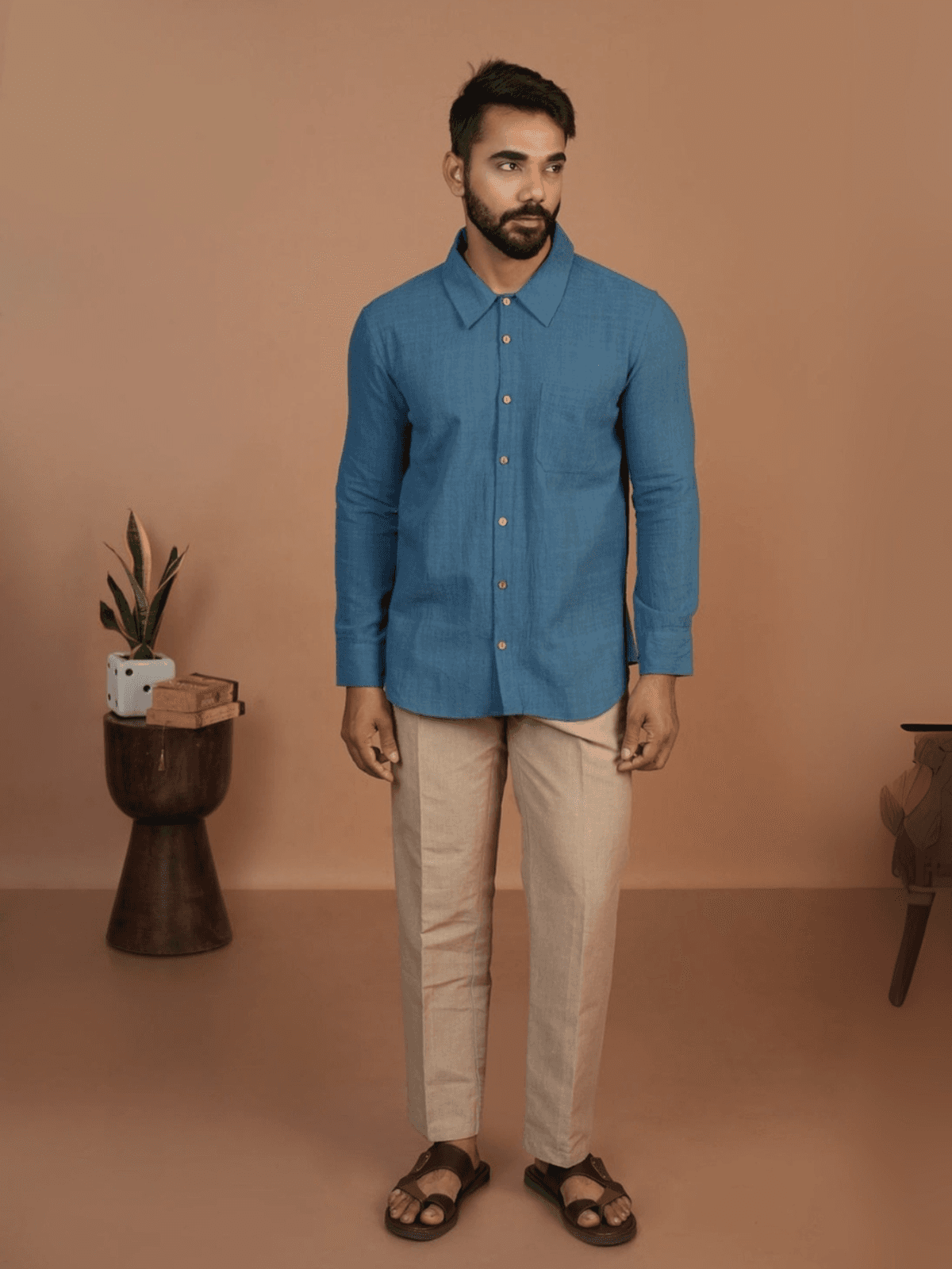 Inkriti Handloom Kala Cotton Earthy Blue Everywhere Shirt