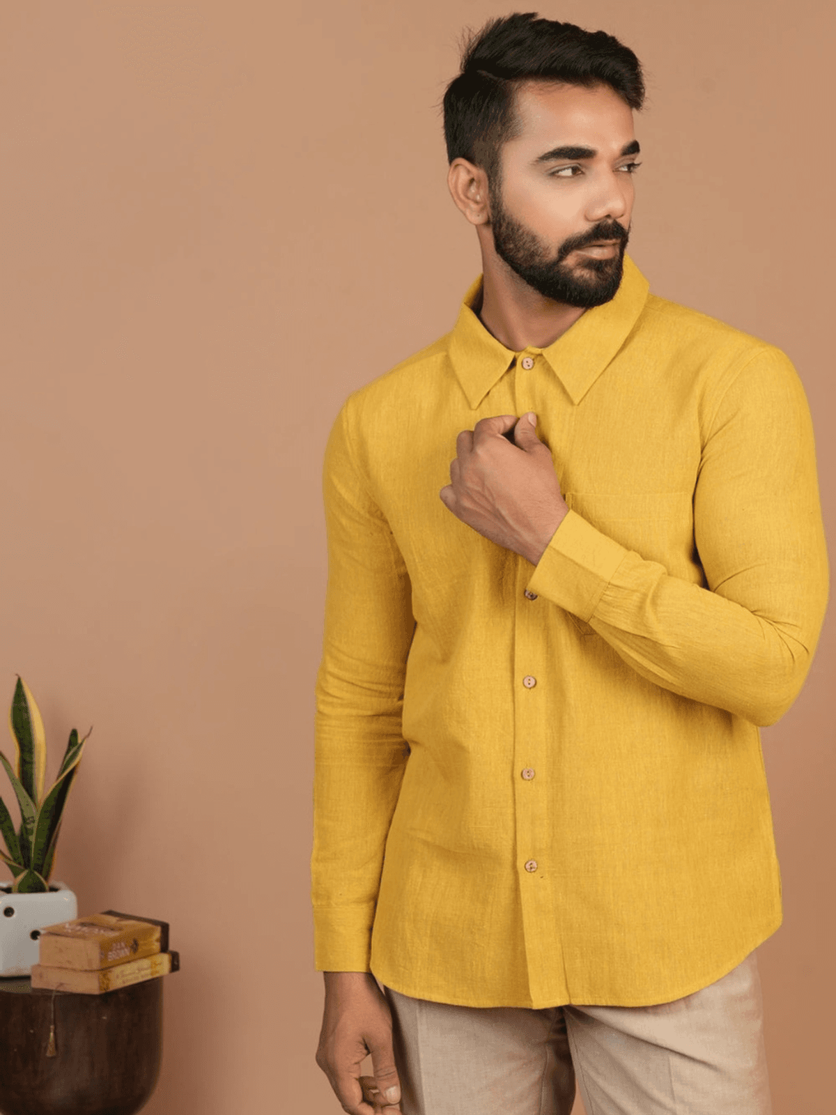 Inkriti Handloom Kala Cotton Mustard Everywhere Shirt