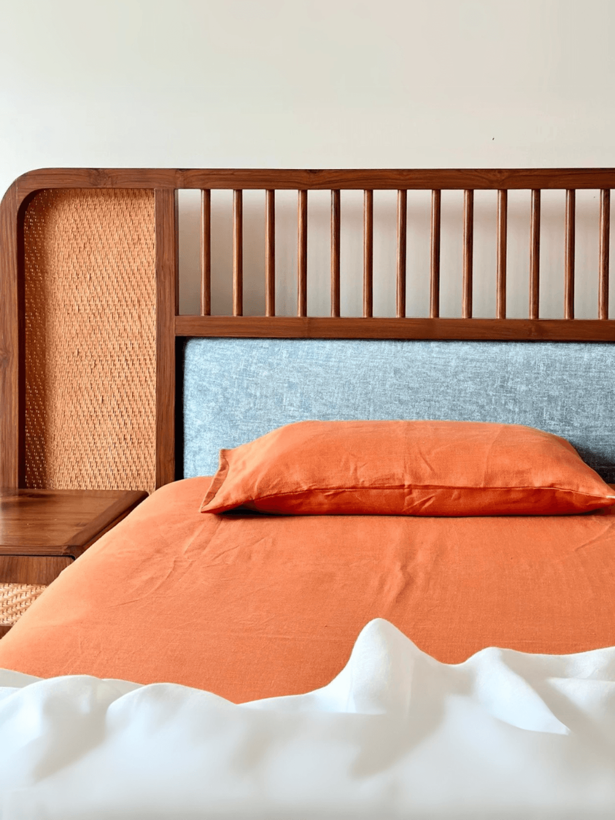 Rust Orange Hemp Bedsheet Set | Herringbone Weave - Sawera Rust Orange Hemp Bedsheet Set | Herringbone Weave - Sawera