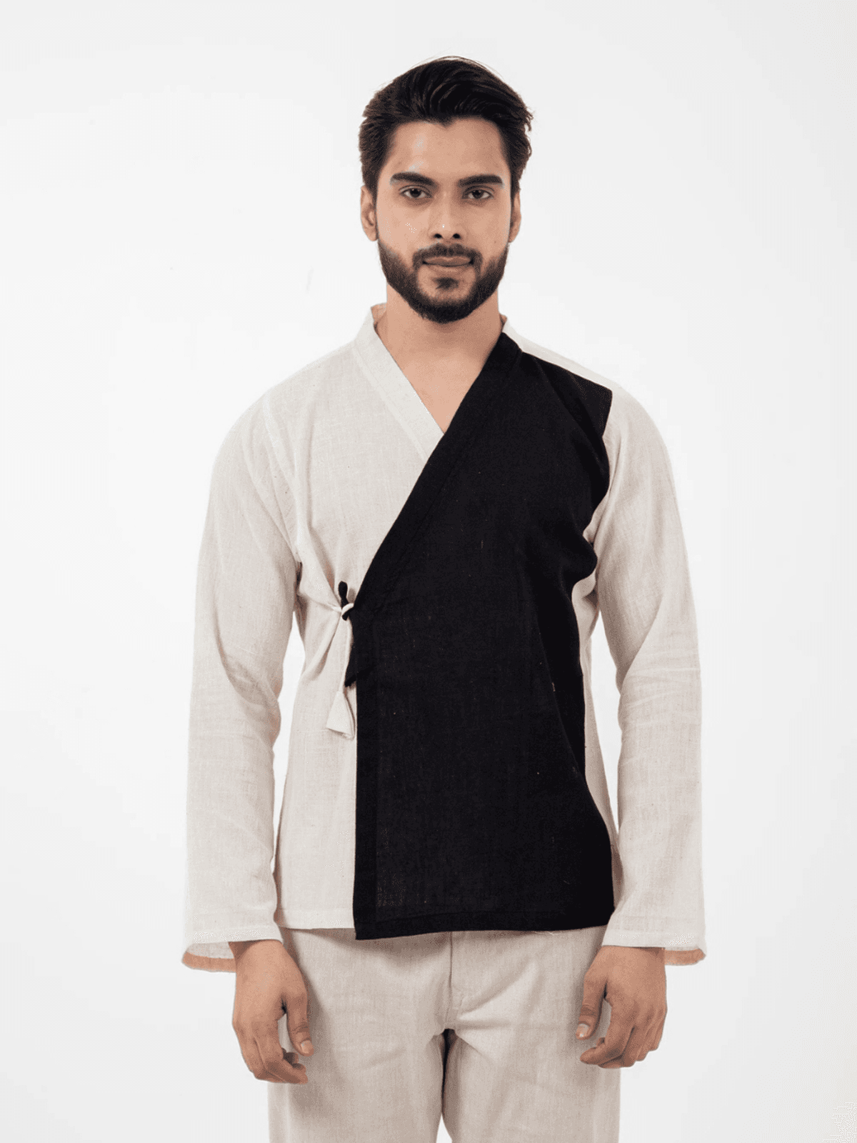 Inkriti Kala Cotton B&W Overlap Mughal Shirt Inkriti Kala Cotton B&W Overlap Mughal Shirt