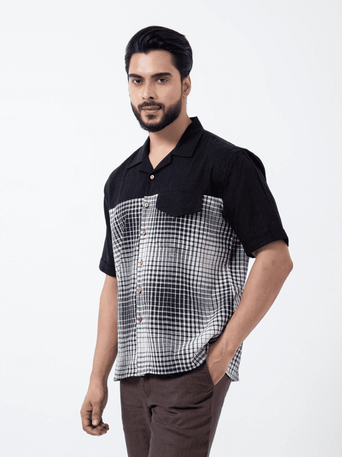 Inkriti Kala Cotton BnW Checks & Flap Holiday Formal Shirt Inkriti Kala Cotton BnW Checks & Flap Holiday Formal Shirt
