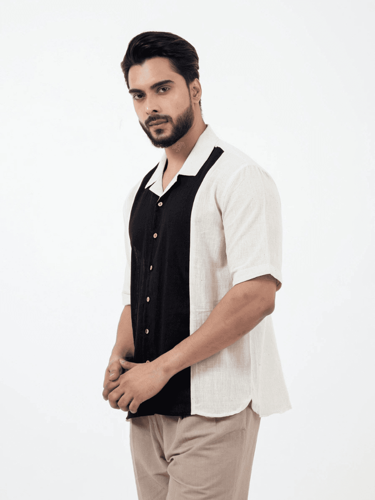 Inkriti Kala Cotton BnW Panel Holiday Formal Shirt Inkriti Kala Cotton BnW Panel Holiday Formal Shirt