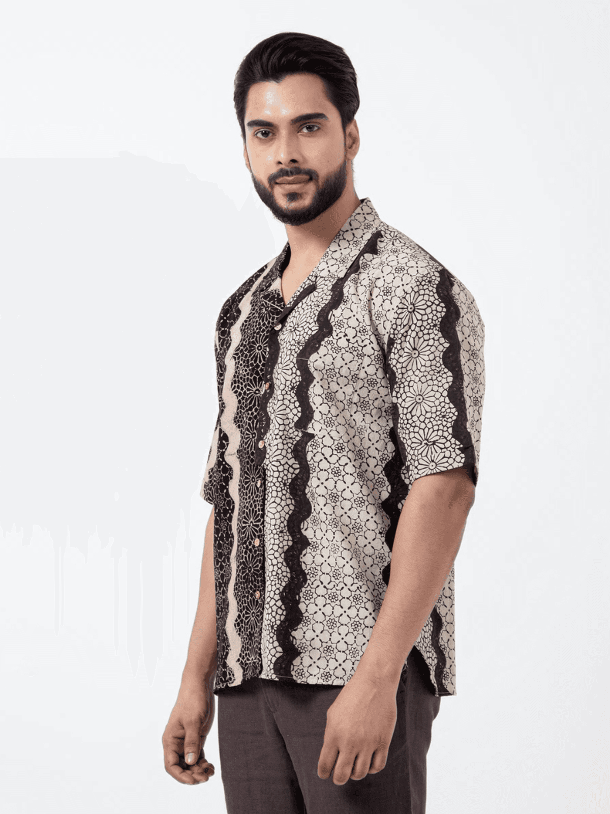 Inkriti Block Printed Black Waves Holiday Formal Shirt Inkriti Block Printed Black Waves Holiday Formal Shirt