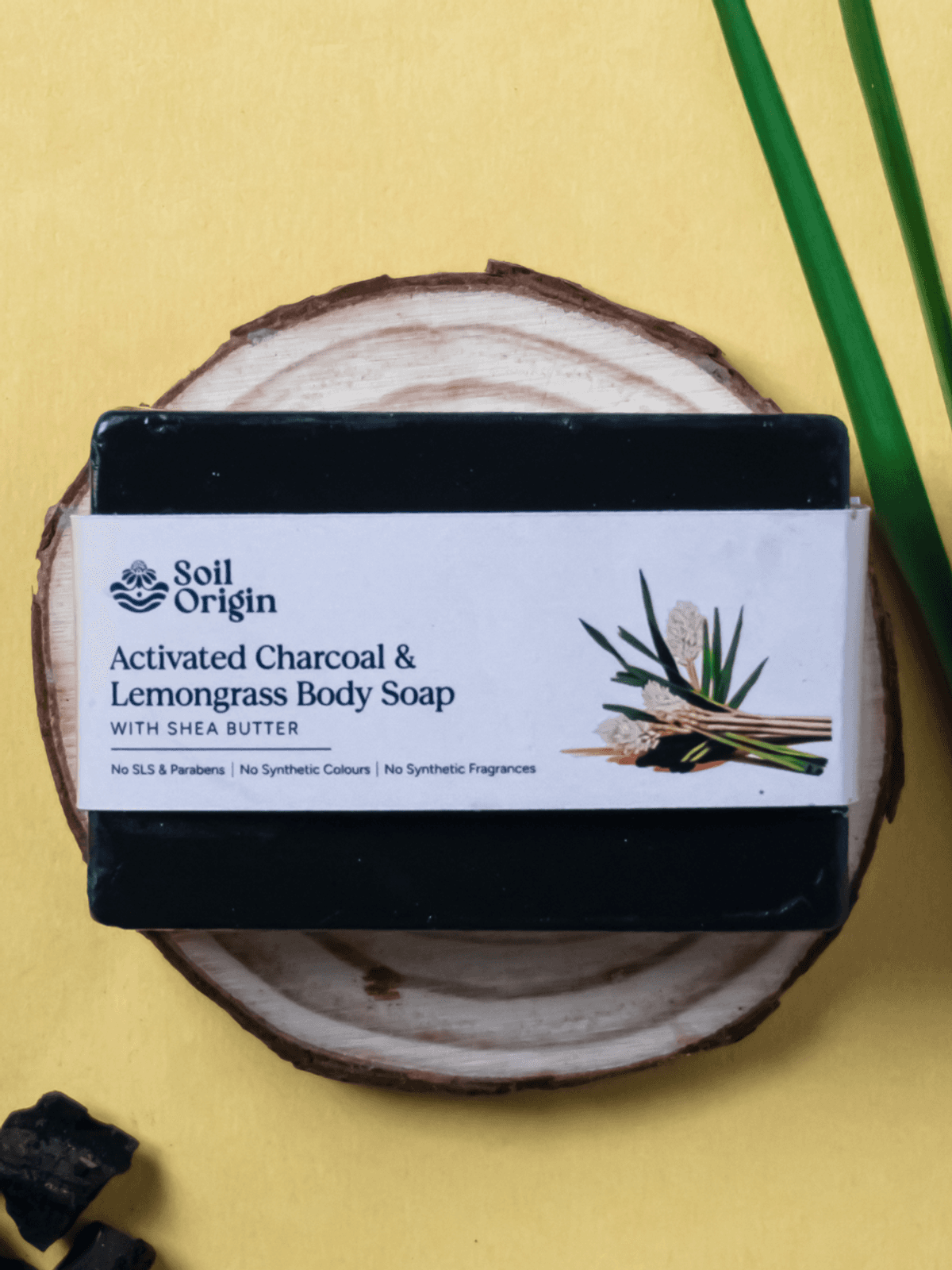 Activated Charcoal & Lemongrass Body Soap | Shea Butter | Handmade | De-Tan Soap - 100 Gm Activated Charcoal & Lemongrass Body Soap | Shea Butter | Handmade | De-Tan Soap - 100 Gm