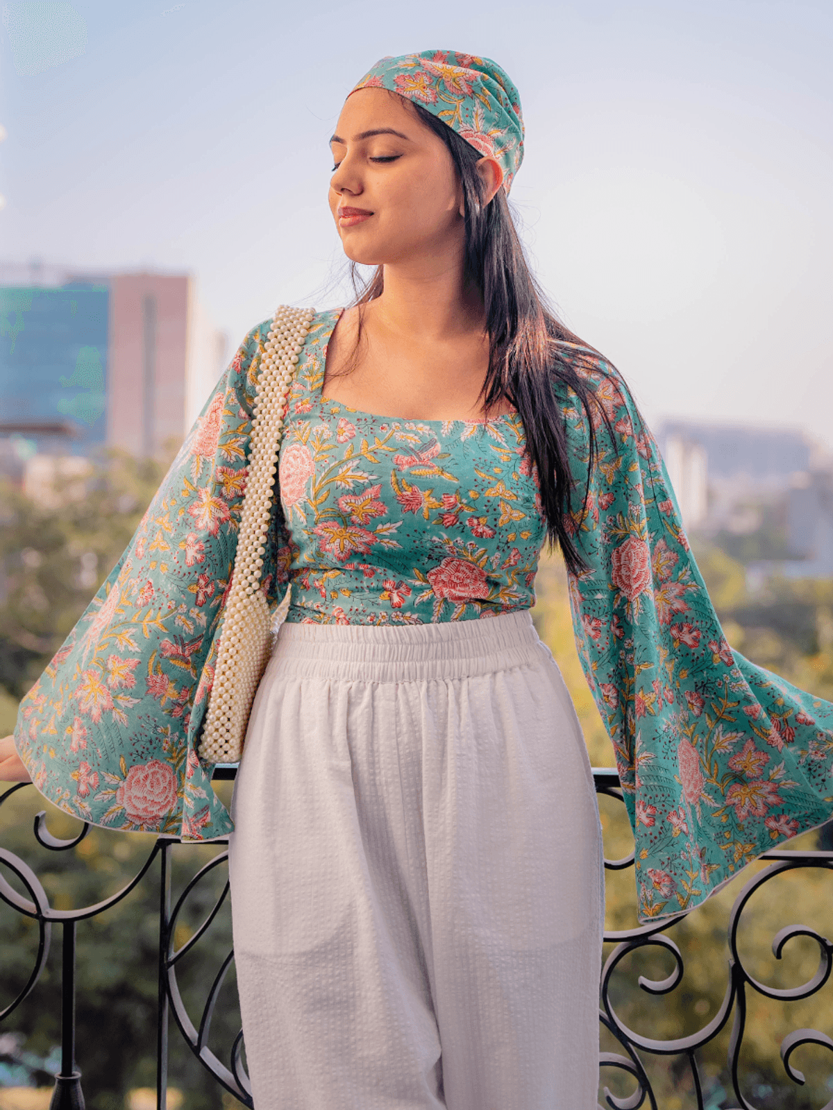 Green Floral Bell Sleeves Top Green Floral Bell Sleeves Top