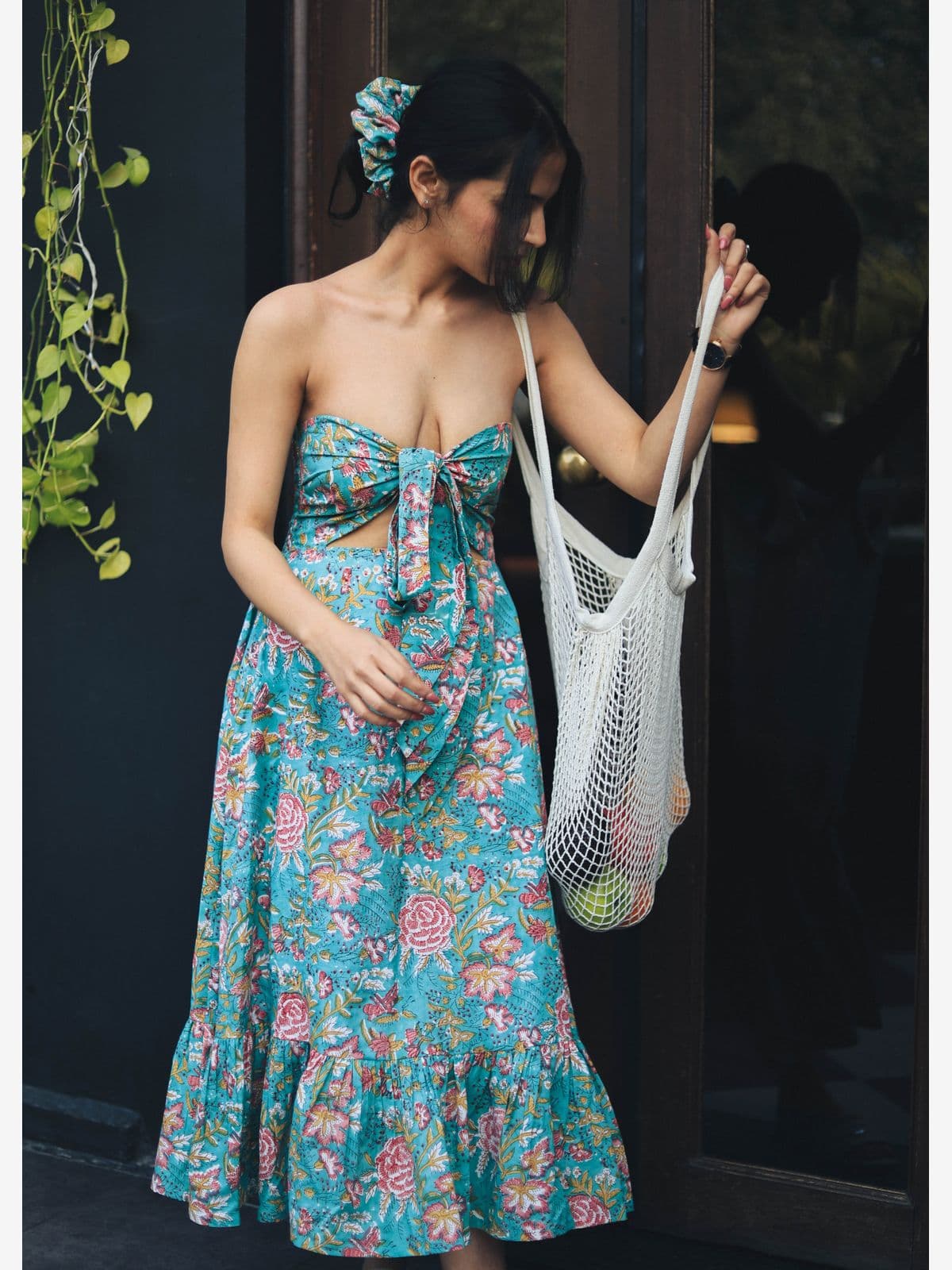 Green Florals Bow Dress Green Florals Bow Dress