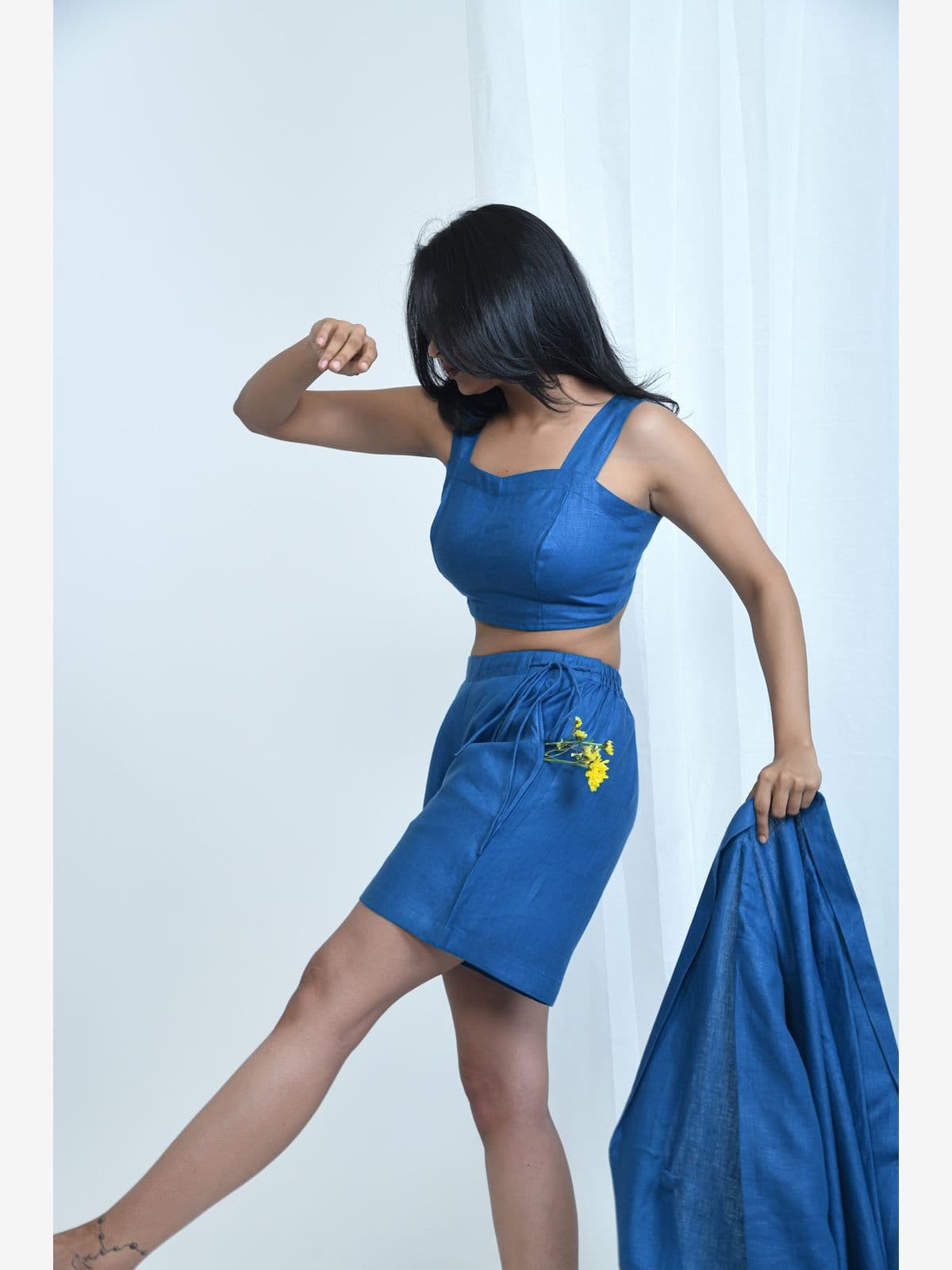 Casual Hemp Shorts with Side-Tying String Casual Hemp Shorts with Side-Tying String