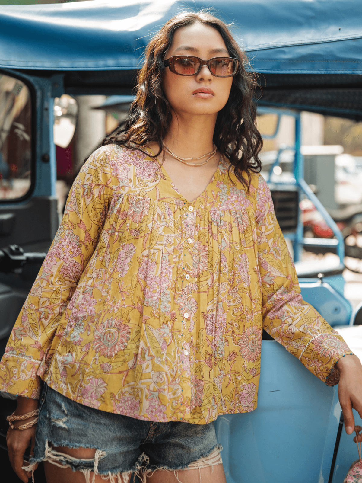 MARIGOLD FLORAL COTTON TOP MARIGOLD FLORAL COTTON TOP